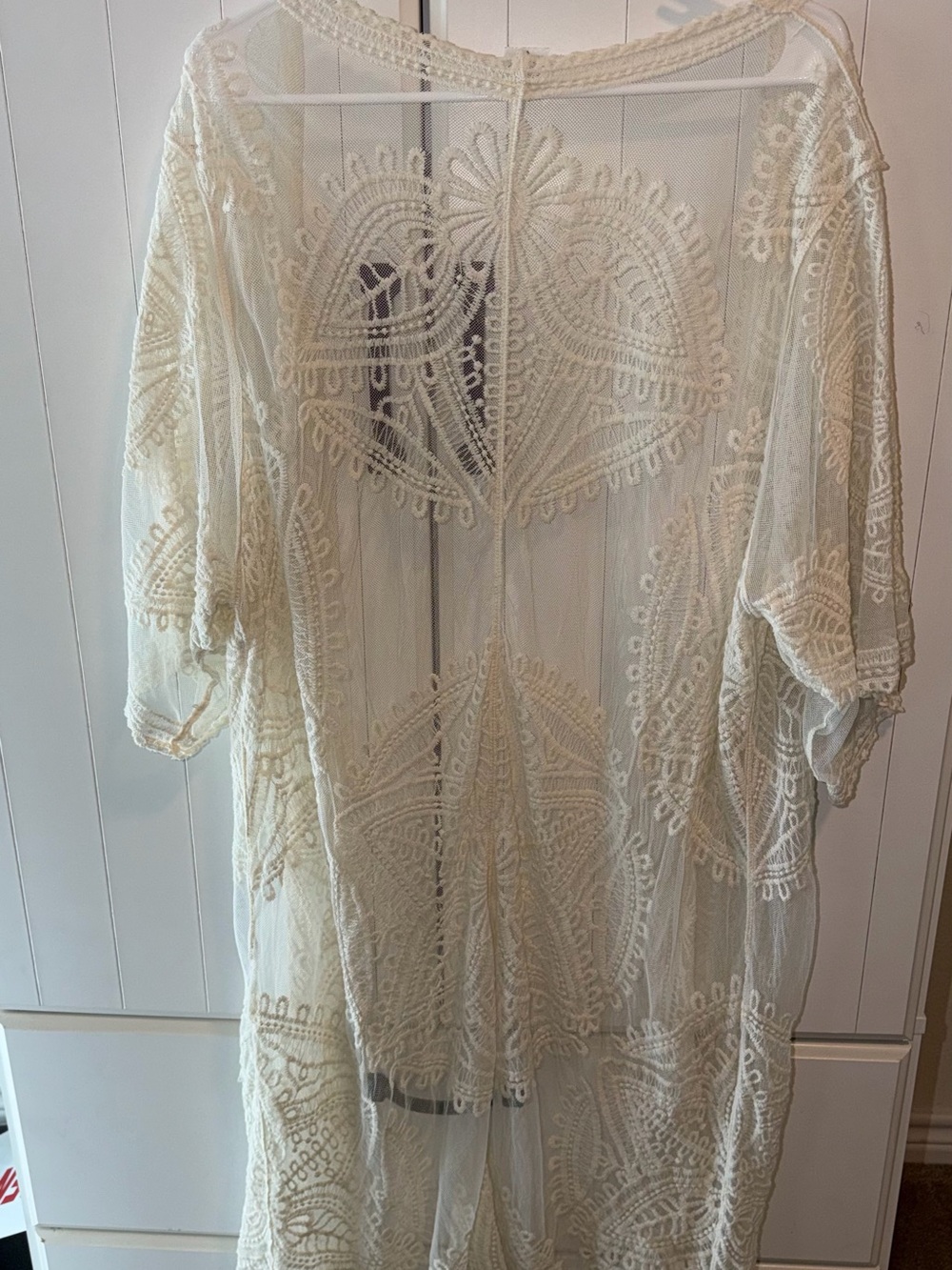 Boho Lace Crochet Overlay Tunic/ Duster in Cream - Picture 3 of 8